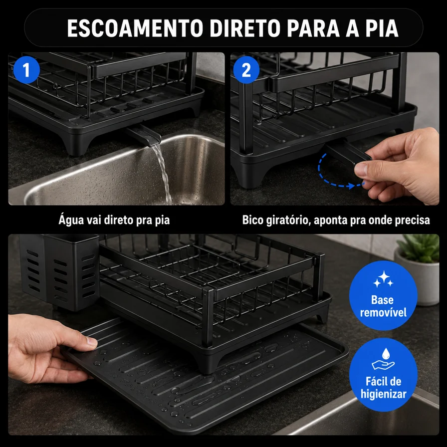 Escoamento direto para a pia com bico giratório